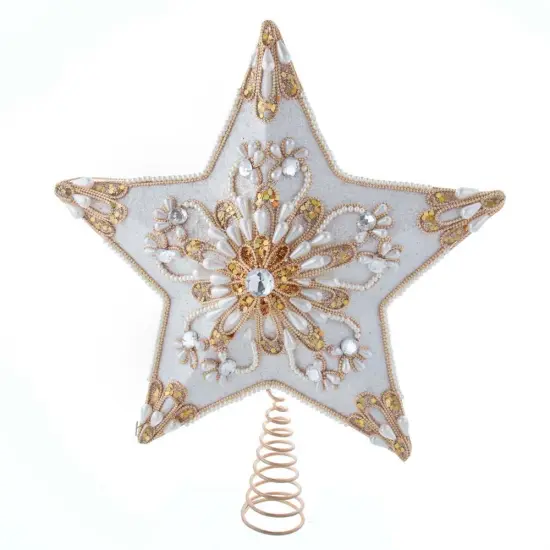 13.5" Un-Lit White and Gold 5 point Star Treetop {1}