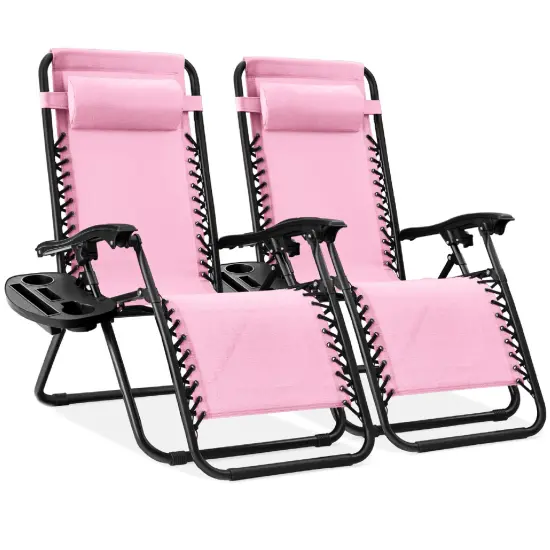 Best Choice Products Set of 2 Zero Gravity Lounge Chair Recliners for Patio, Pool w/ Cup Holder Tray Hot Pink {7}