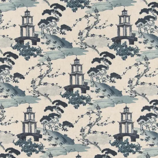 Upholstery Fabric - Blue Global,Toile Upholstery Fabric 54 Inches" {1}