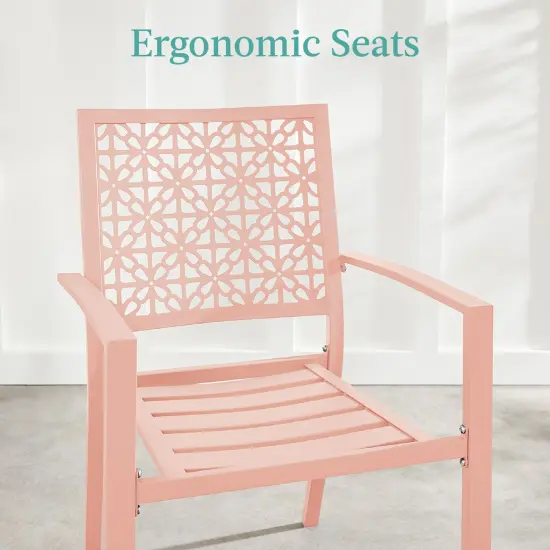 Best Choice Products 3-Piece Stackable Patio Bistro Set, Outdoor Chat Furniture w/ 2 Chairs, Table Peach {5}