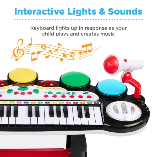 Best Choice Products 37-Key Kids Electronic Piano Keyboard w/ Multiple Sounds, Lights Microphone, Stool Black {2}