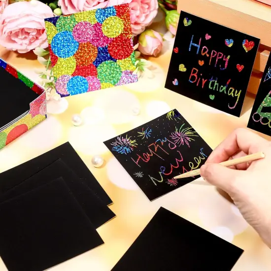 Scratch Cards Rainbow Note Scratch Pads with 20 Bamboo Stylus for People Paper DIY {2}