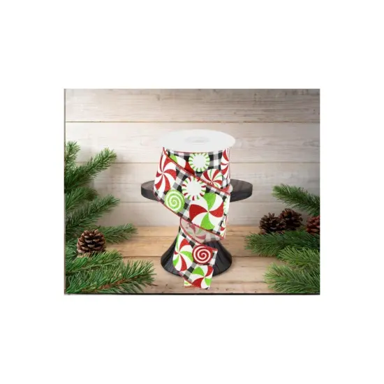 2.5" Bold Peppermint Gingham Ribbon: Black/White (10 Yards) {2}