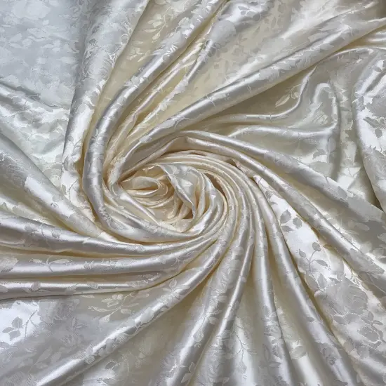1 Yard Ivory jacquard satin reversible fabric for tablecloth overlays curtains 58/60" inches wide {2}