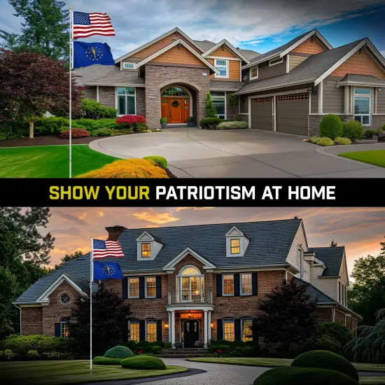 G128 Combo Pack: 25 Ft Telescoping Aluminum Flagpole (Silver) & American and Indiana Flags 3x5 Ft, Both StormFlyer Series Embroidered 220GSM Spun Polyester | Pole with Flags Included {4}