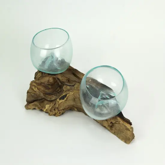 Molten Glass On Coffee Wood Root Double Decorative Bowl Vase Plant Terrarium {4}