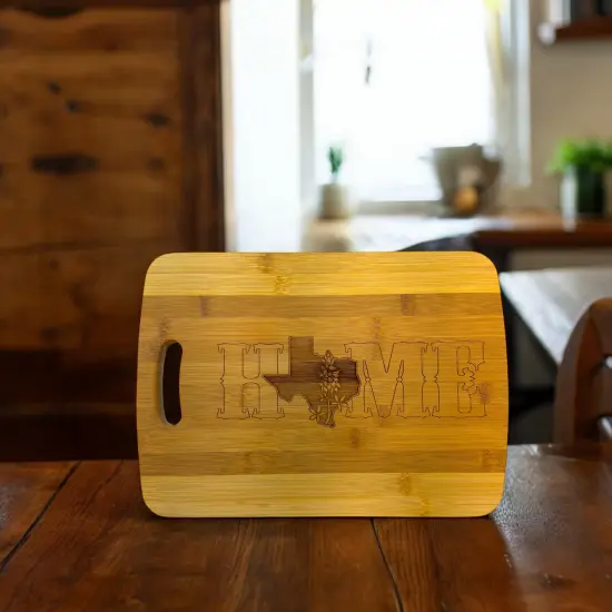 Texas Home with Bluebonnets - Cutting Board 14''x9.5''x.5'' Bamboo {6}