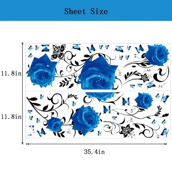 Supzone Blue Rose Wall Stickers Rose Flower Vine Wall Decal Blue Peony Floral Wall Decor DIY Vinyl Mural Art for Bedroom Living Room Sofa Backdrop TV Wall Decoration {2}