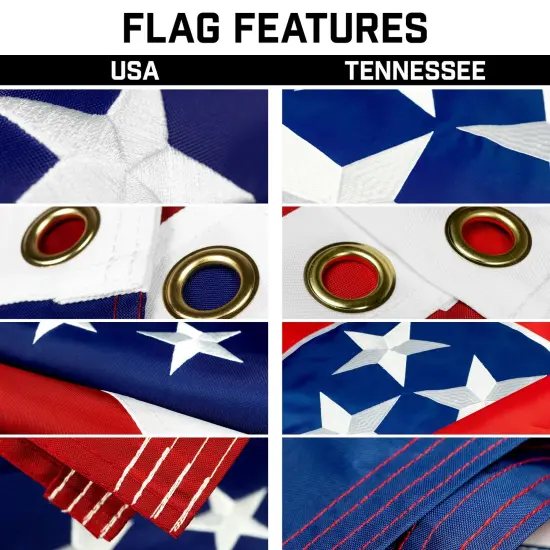 G128 Combo Pack: 20 Ft Telescoping Aluminum Flagpole (Black) & American and Tennessee Flags 3x5 Ft, Both ToughWeave Series Embroidered Polyester | Pole with Flags Included {3}