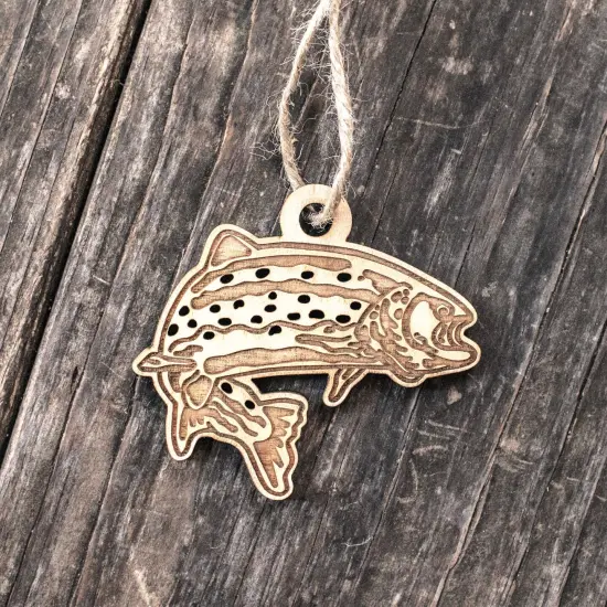 Ornament - Trout - Raw Wood 3x3in {3}