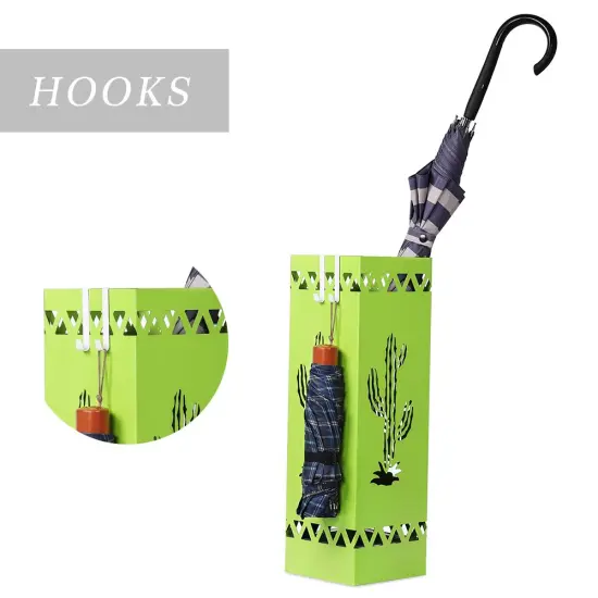 Metal Cactus Umbrella Stand Green Square Umbrella Holder with Cutout Design, Decorative Entryway Storage for Home & Office {5}