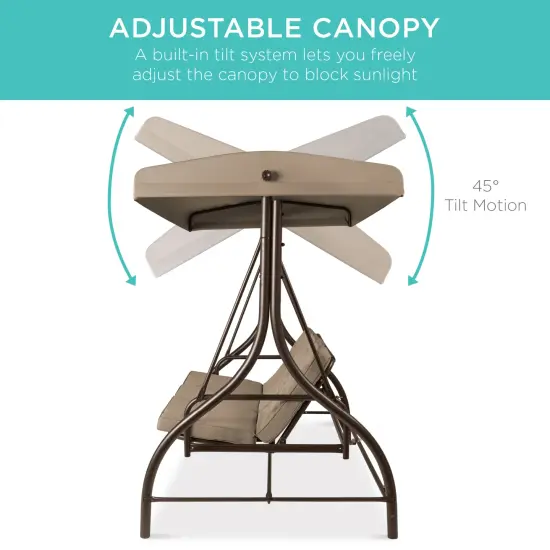 Best Choice Products 3-Seat Outdoor Converting Canopy Swing Glider Patio Hammock w/ Removable Cushions Desert Taupe {5}
