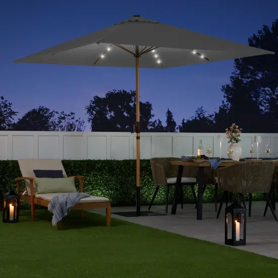 Best Choice Products 9ft Deep Square Solar LED Lighted Patio Umbrella w/ Faux Wood Texture, UV-Resistant Gray {6}