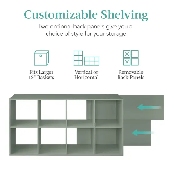 Best Choice Products 8-Cube Bookshelf, 13.5in Display Storage System, Organizer w/ Removable Back Panels Sage {3}
