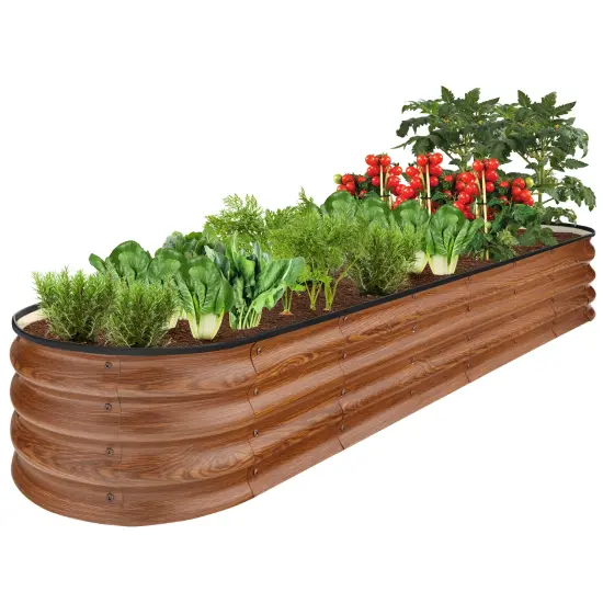 Best Choice Products 8x2x1ft Outdoor Metal Raised Oval Garden Bed, Planter Box for Vegetables, Flowers Wood Grain {1}