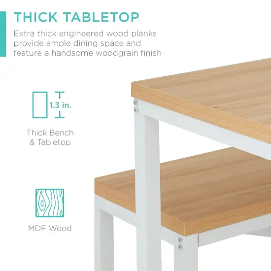 Best Choice Products 45.5in 3-Piece Bench Style Dining Furniture Set, 4-Person Dinette w/ 2 Benches, Table Oak/White {4}