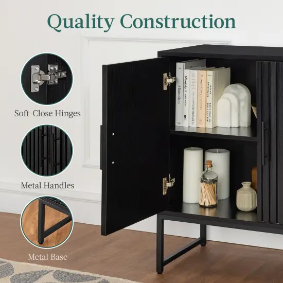 Best Choice Products 2-Door Slatted Storage Cabinet, Accent Furniture w/ Non-Scratch Foot Pads Black {6}