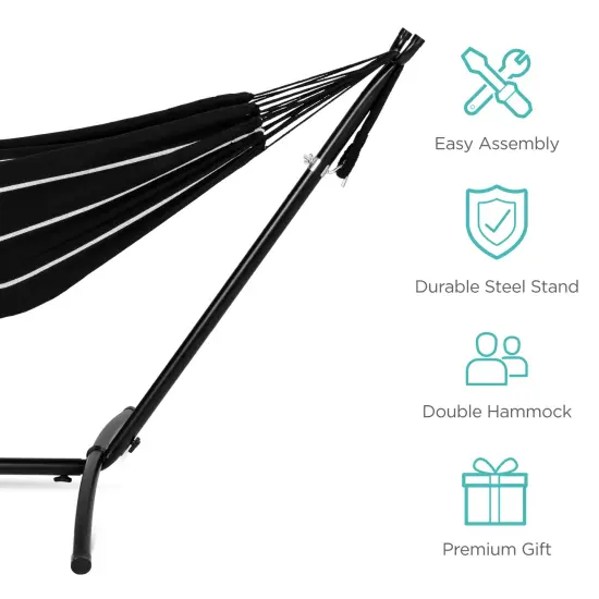 Best Choice Products 2-Person Brazilian-Style Cotton Double Hammock with Stand Set w/ Carrying Bag Onyx {4}