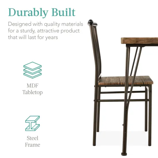Best Choice Products 3-Piece Indoor Metal Wood Square Dining Table, Furniture Set w/ 2 Chairs Dark Brown {3}