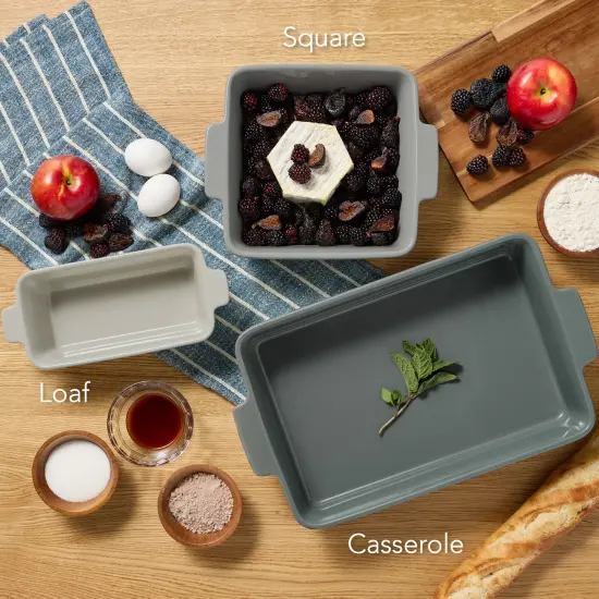 Best Choice Products Ceramic Bakeware Set of 3 Casserole, Loaf, and Square Dishes w/ Handles French Gray {3}