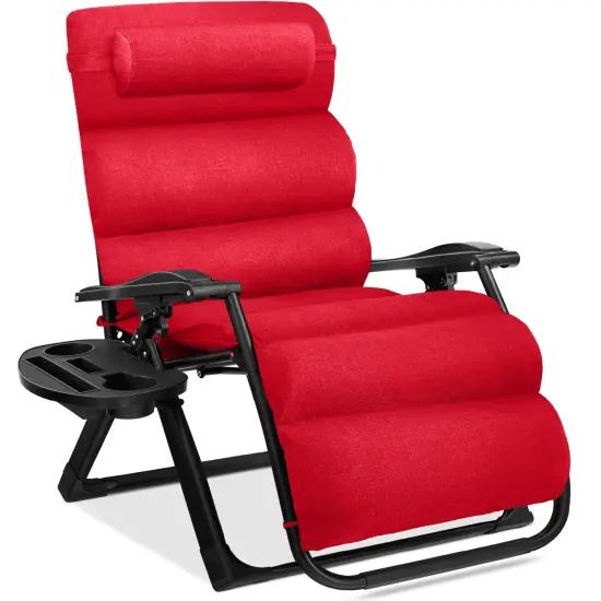 Best Choice Products Oversized Zero Gravity Chair, Folding Recliner w/ Removable Cushion, Side Tray Crimson Red {1}