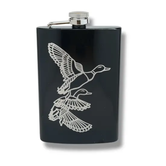 8oz BLACK Ducks Flask {1}