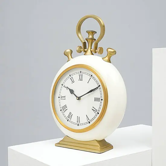 Modern Aluminum Desk Clock - 10" x 3" x 14" Grey/Golden {7}