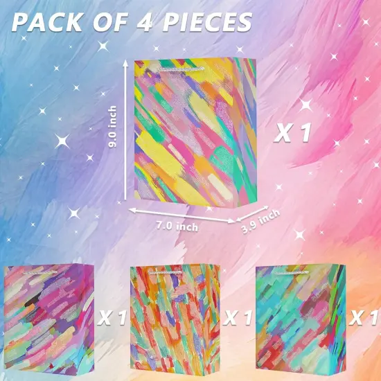 4Pcs 9" Small Size Gift Bag with Handles for Women Men Boy Girls Baby Kids Color Paper Gift Wrap Bags with Tissue Paper for Birthday {3}