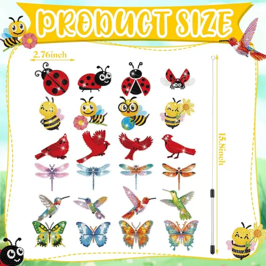 24 Pcs Butterfly Diamond Art Swaying in The Wind 5D DIY Adult Diamond Art Kits High Flexibility Art Plant Stakes Decorative Garden Stakes Craft for Indoor Outdoor Yard Decor 6 Style {3}