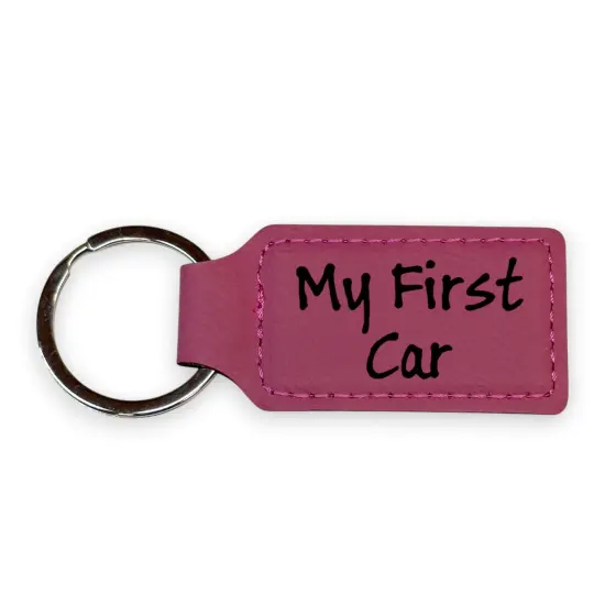 Keychain - Rectangle - My first car - Leather Black/Silver {3}