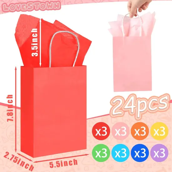 24 Pack 5.5x2.75x7.8 Inch Gift Bags with Tissue Paper, 8 Colors Party Favor Bags {2}