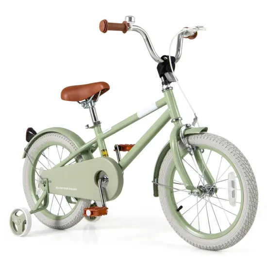 Green Steel 12/14/16/18 Inch Kids Bike with Adjustable Handlebar & Saddle {4}