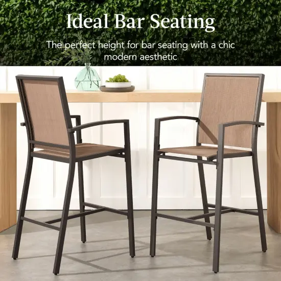 Best Choice Products Outdoor Barstools Set of 2, Bar Height Patio Chairs w/ All-Weather Mesh Brown/Light Brown {3}