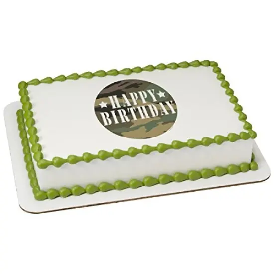 Camouflage Birthday PhotoCake&reg; Edible Cake Topper Icing Image for 1/4 Sheet cake or larger {1}
