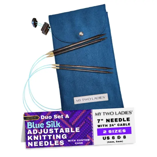 My Two Ladies | Blue Silk | Duo Set | Adjustable Knitting Needles | w/custom case {1}