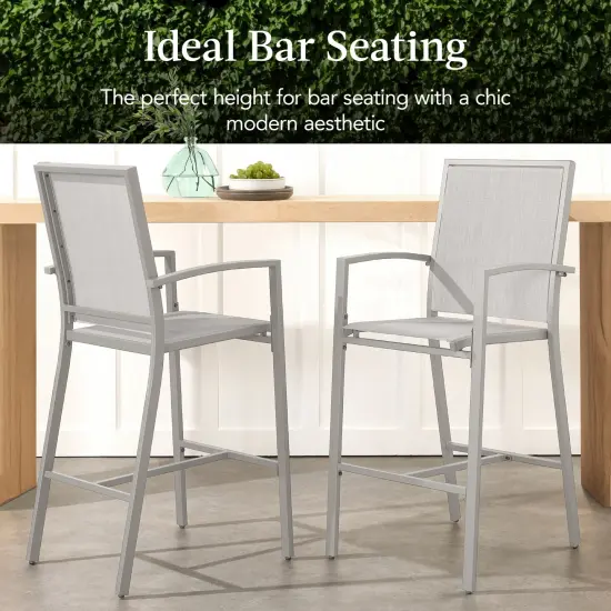 Best Choice Products Outdoor Barstools Set of 2, Bar Height Patio Chairs w/ All-Weather Mesh Gray/Gray {3}