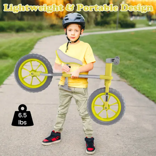 Metal 12 Inch Balance Bike with Adjustable Seat and Rotatable Handlebar Green {6}