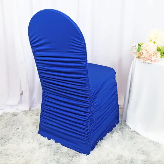 1 Piece Royal Blue Rouge Chair Cover, Elegant Ruffled Spandex Fit for Banquet Chairs {2}
