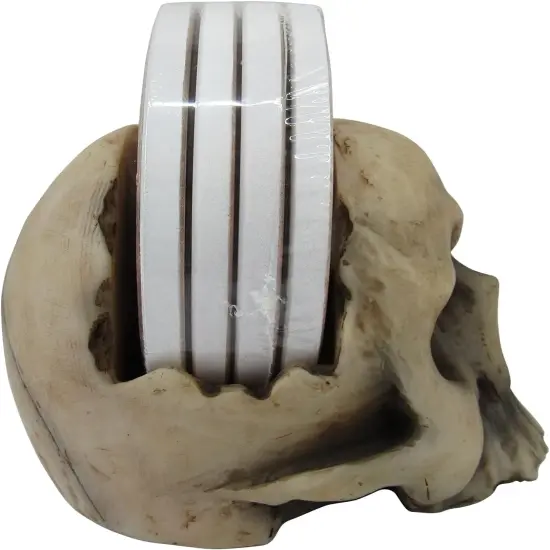 4 Piece Decorative Skull Holder with Drink Absorbent Coasters {3}