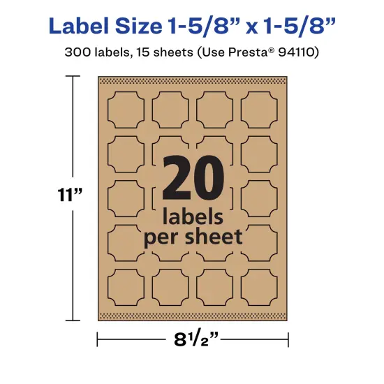 Avery Kraft Brown Square Scalloped Labels with Sure Feed, 1-5/8" x 1-5/8" {5}