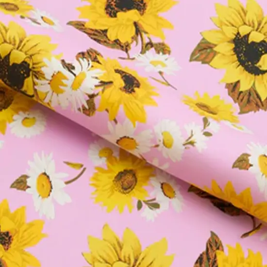 Sunflowers on Pale Pink Printed Spandex Fabric {5}