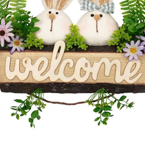 Northlight Easter Rabbit Couple Floral "Welcome" Sign - 16-Inch Multi {5}