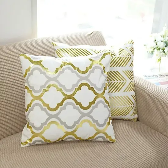 4 Velvet 18x18" White Square Throw PILLOW COVERS Gold Geometric Print Party Home {4}