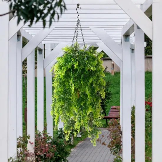 Hanging Curly Seaweed Ferns in Basket - UV Resistant D&eacute;cor {5}