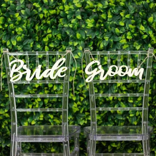 2 Natural 12x5 in Wooden Bride and Groom Chair Signs HANGING DECOR Party Events {2}