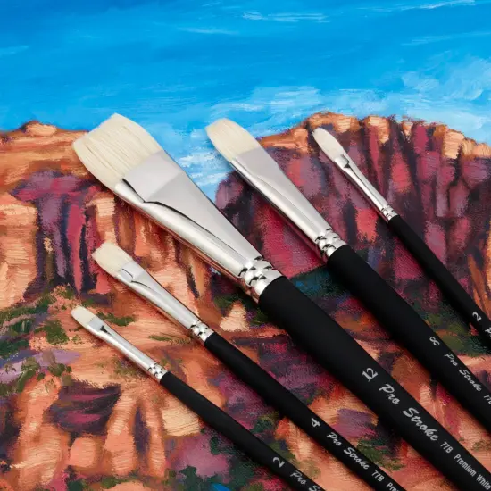 Creative Mark Pro Stroke Premium White Chungking Hog Bristle Artist Paint Brush - Brights Set of 5 - Natural Bristle Brush w/ Soft Touch Handle for Oils, Watercolors, Acrylics, Alkyds, Caseins {3}