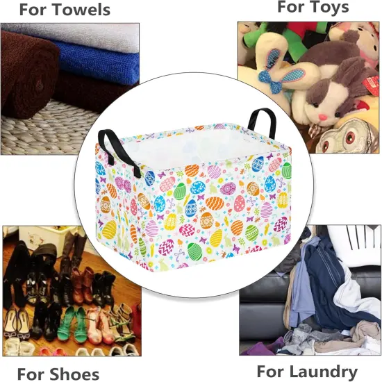 Easter Storage Basket 14.9x10.2x9.8 Inch - Foldable Bunny Decor Organizer with Waterproof Lining, Kids Toy & Holiday Gift Bin {2}