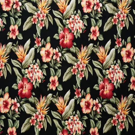 1 Yard Plumeria Hibiscus Banana Leaf Fabric, 100% Cotton Upholstery Fabrication, 56-58 inches Wide Black {4}