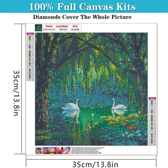5D Diamond Painting Kits for Adults Beginners,DIY Swan Diamond Art Kits,Flowers Suitability Friends Full Round Drill Diamonds Dots Gem Art Home Wall Decor 14x14inch {2}
