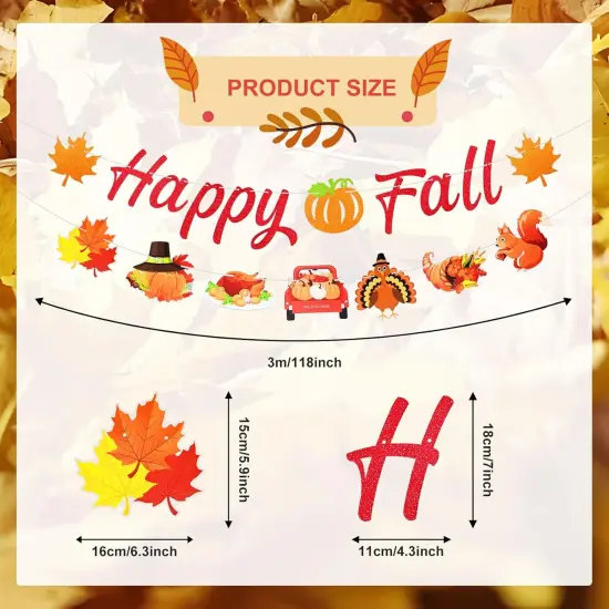 Happy Fall Banner Thanksgiving Decorations - Colorful Glitter Pumpkin Turkey {2}